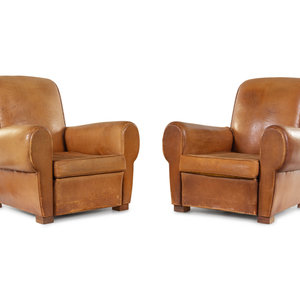 A Pair of Leather Club Chairs Circa