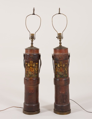 A Pair of Leather Fire Bucket Lamps