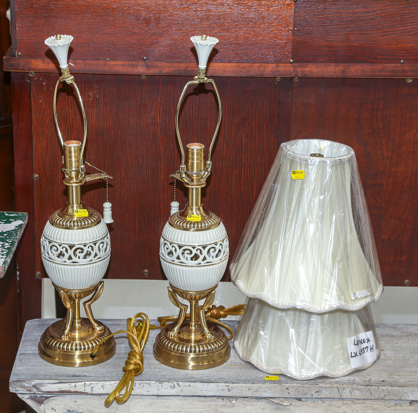 A PAIR OF LENOX PORCELAIN & BRASS