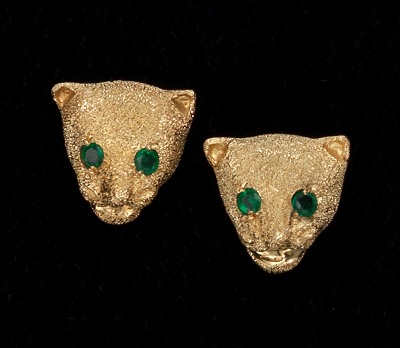A Pair of Leopard Head Earrings 14k