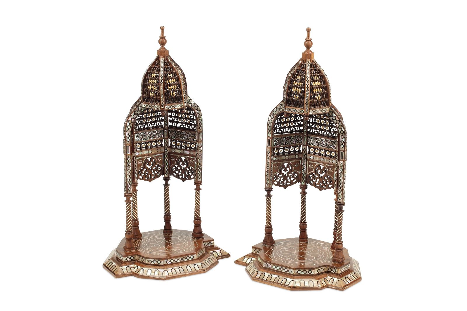 A PAIR OF LEVANTINE INLAID HARDWOOD