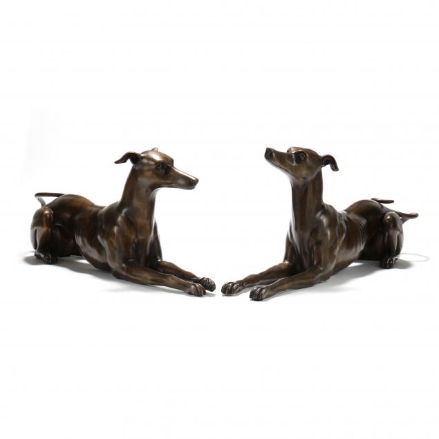 A PAIR OF LIFE-SIZE BRONZE
