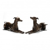 A PAIR OF LIFE-SIZE BRONZE STA
