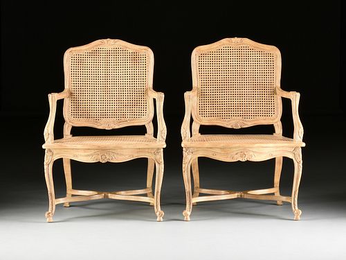 A PAIR OF LOUIS XV STYLE CANED