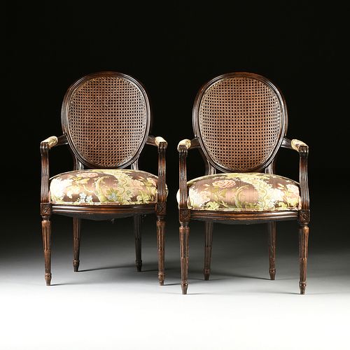 A PAIR OF LOUIS XVI STYLE CANE BACK