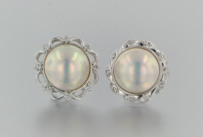 A Pair of Mabe Pearl and Diamond