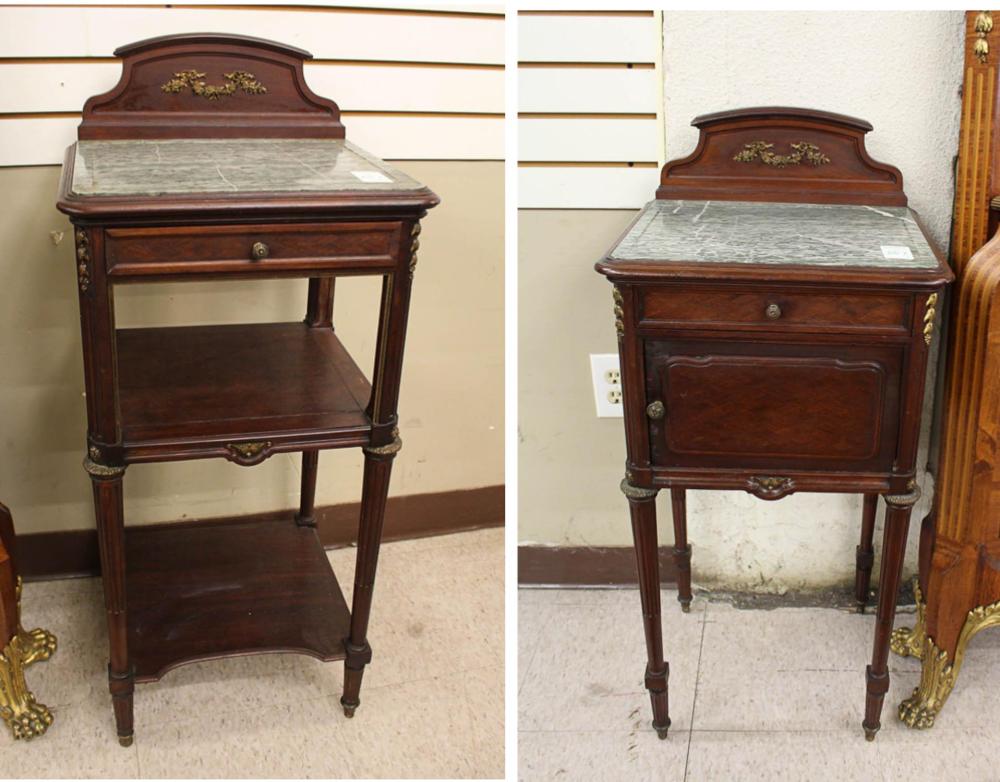 A PAIR OF MAHOGANY MARBLE-TOP