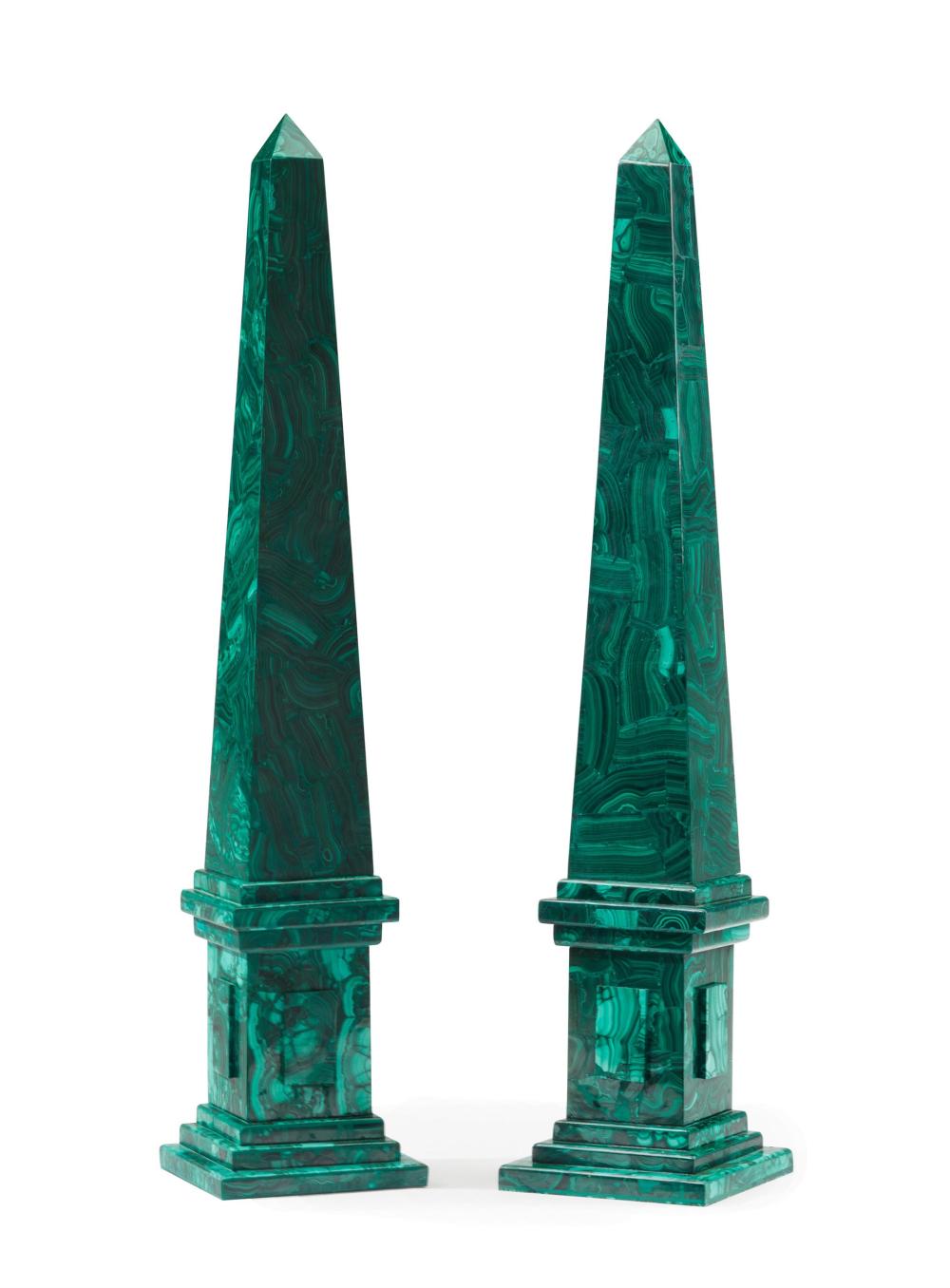 A PAIR OF MALACHITE OBELISKSA
