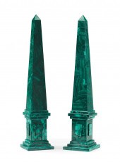 A PAIR OF MALACHITE OBELISKSA