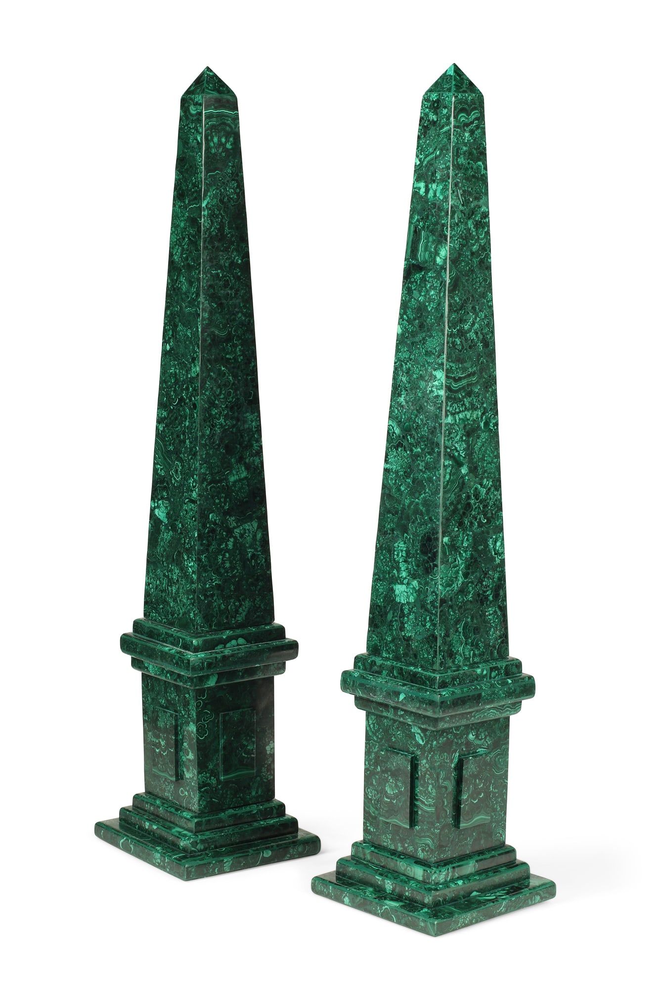 A PAIR OF MALACHITE VENEERED