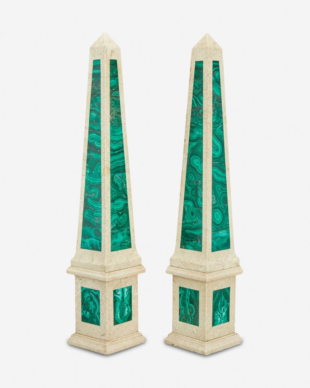 A PAIR OF MARBLE AND MALACHITE