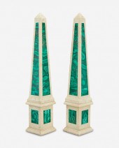 A PAIR OF MARBLE AND MALACHITE