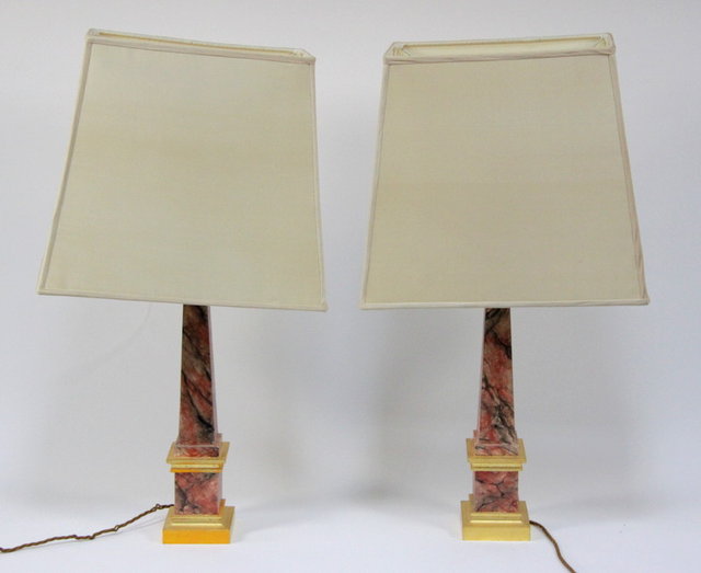 A pair of marbled table lights of