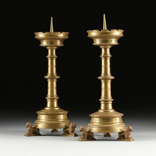 A PAIR OF MEDIEVAL STYLE BRONZE