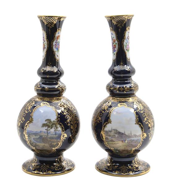 A Pair of Meissen Cobalt Bottle