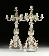 A PAIR OF MEISSEN FLORAL ENCRU