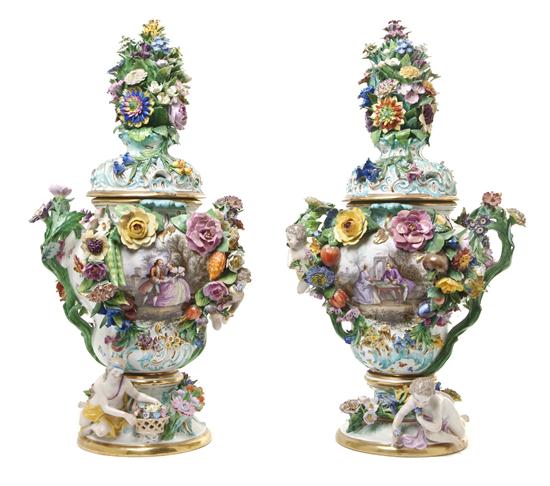 *A Pair of Meissen Porcelain Lidded