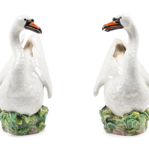 A Pair of Meissen Porcelain Swan