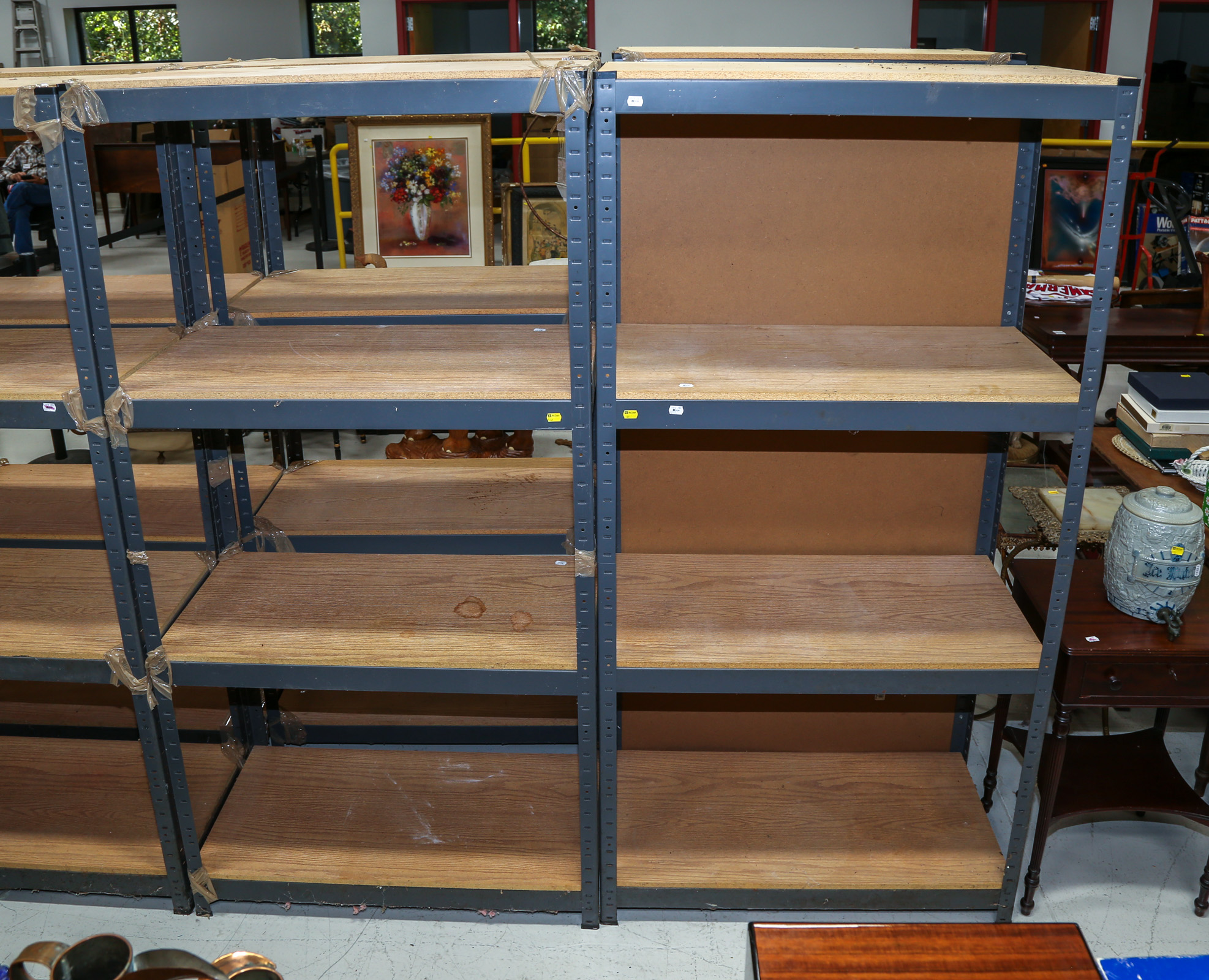 A PAIR OF METAL STORAGE RACKS