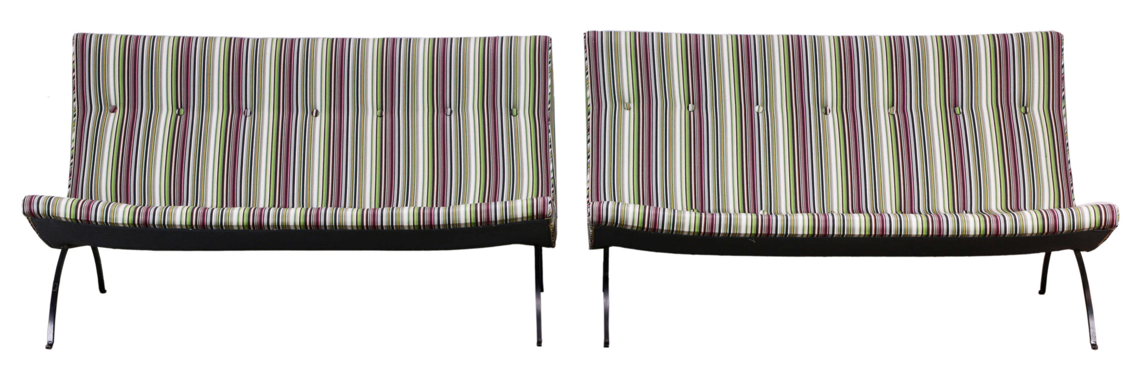 A PAIR OF MILO BAUGHMAN SCOOP SOFAS