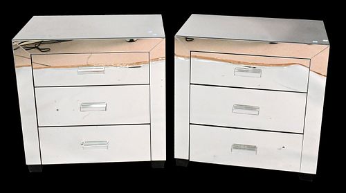 A PAIR OF MIRRORED NIGHT STANDSA