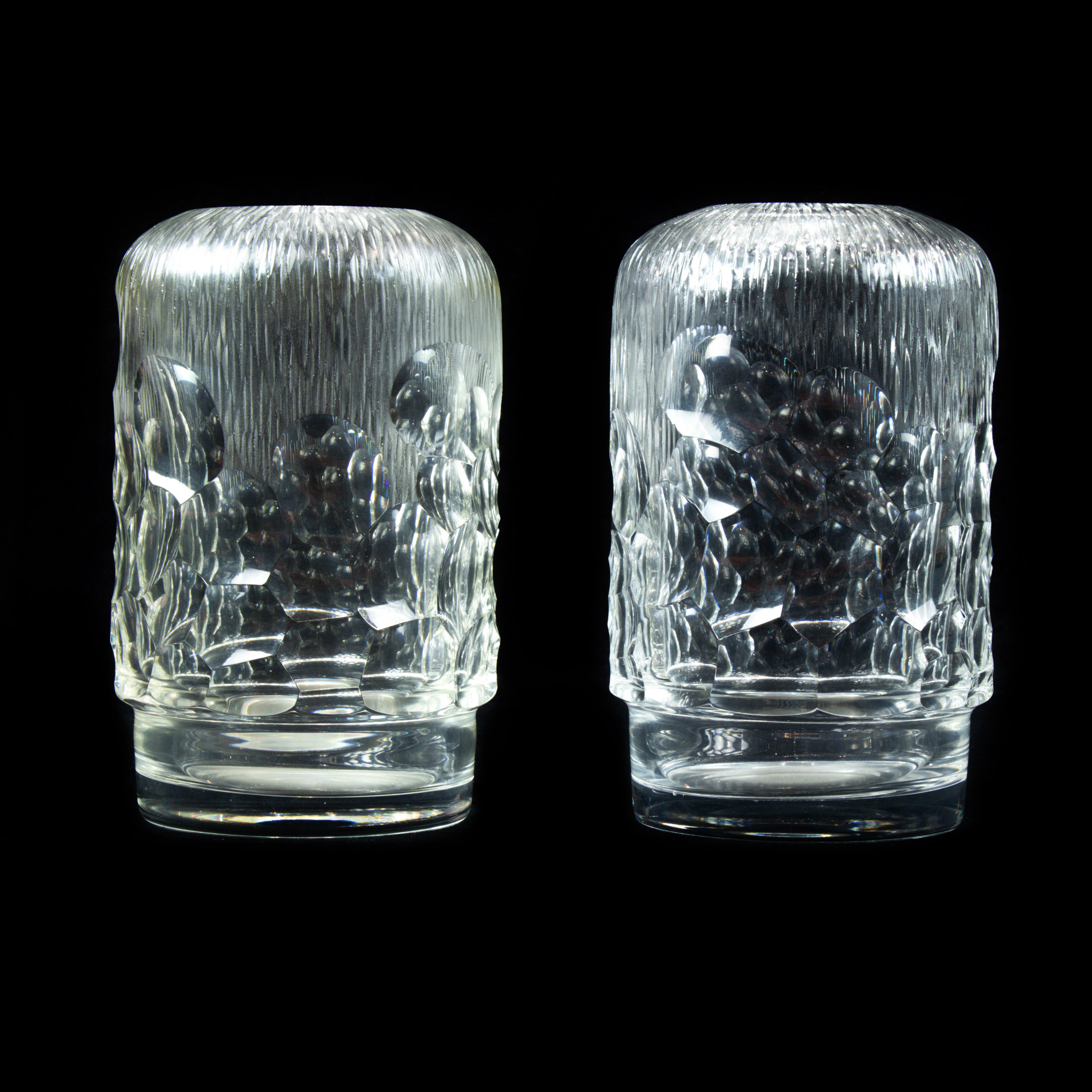 A PAIR OF MODERN CUT GLASS