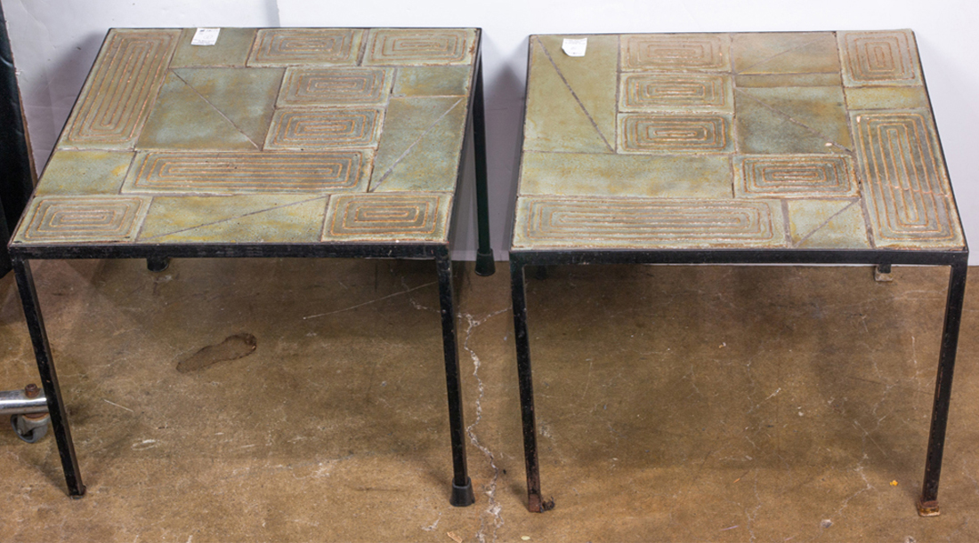 A PAIR OF MODERN IRON AND CERAMIC