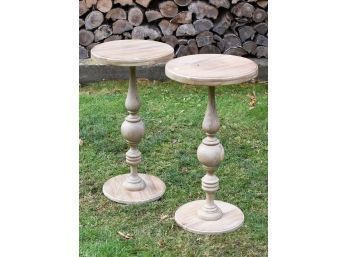 A pair of modern natural wood