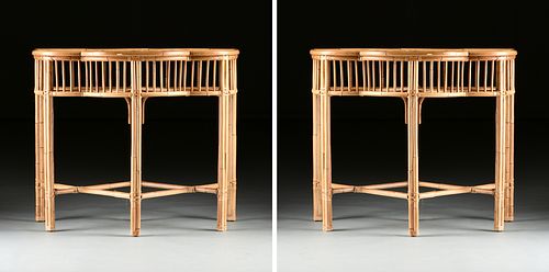 A PAIR OF MODERN WICKER TOPPED