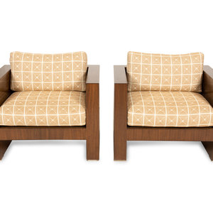 A Pair of Modernist Walnut Club