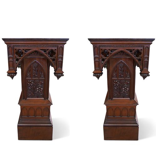 A PAIR OF MONUMENTAL GOTHIC REVIVAL