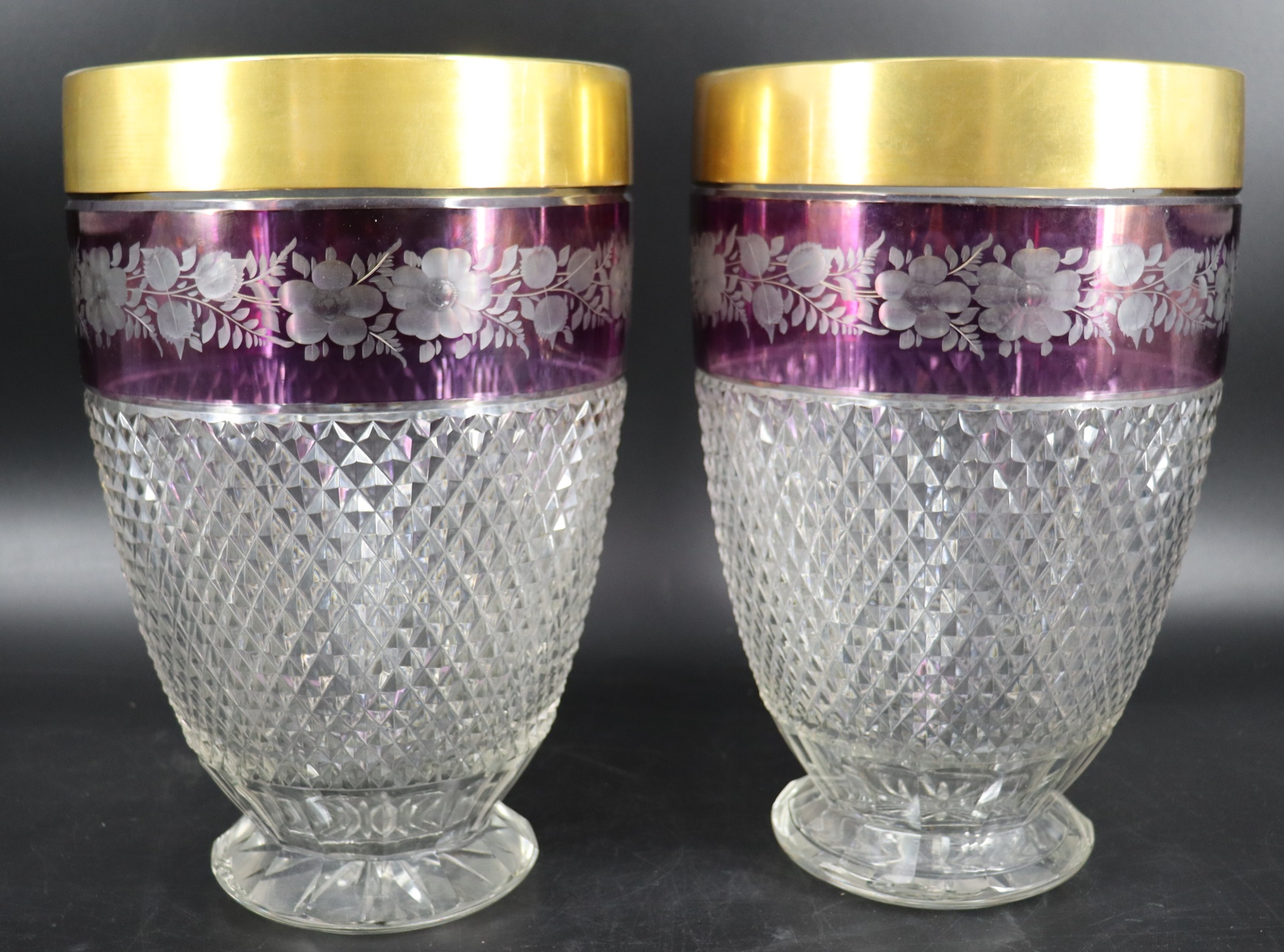 A PAIR OF MOSER STYLE CUT GLASS
