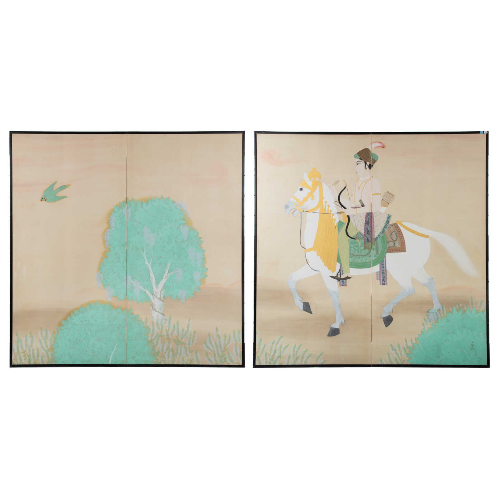 A PAIR OF MUGHAL STYLE PAINTED