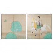 A PAIR OF MUGHAL STYLE PAINTED