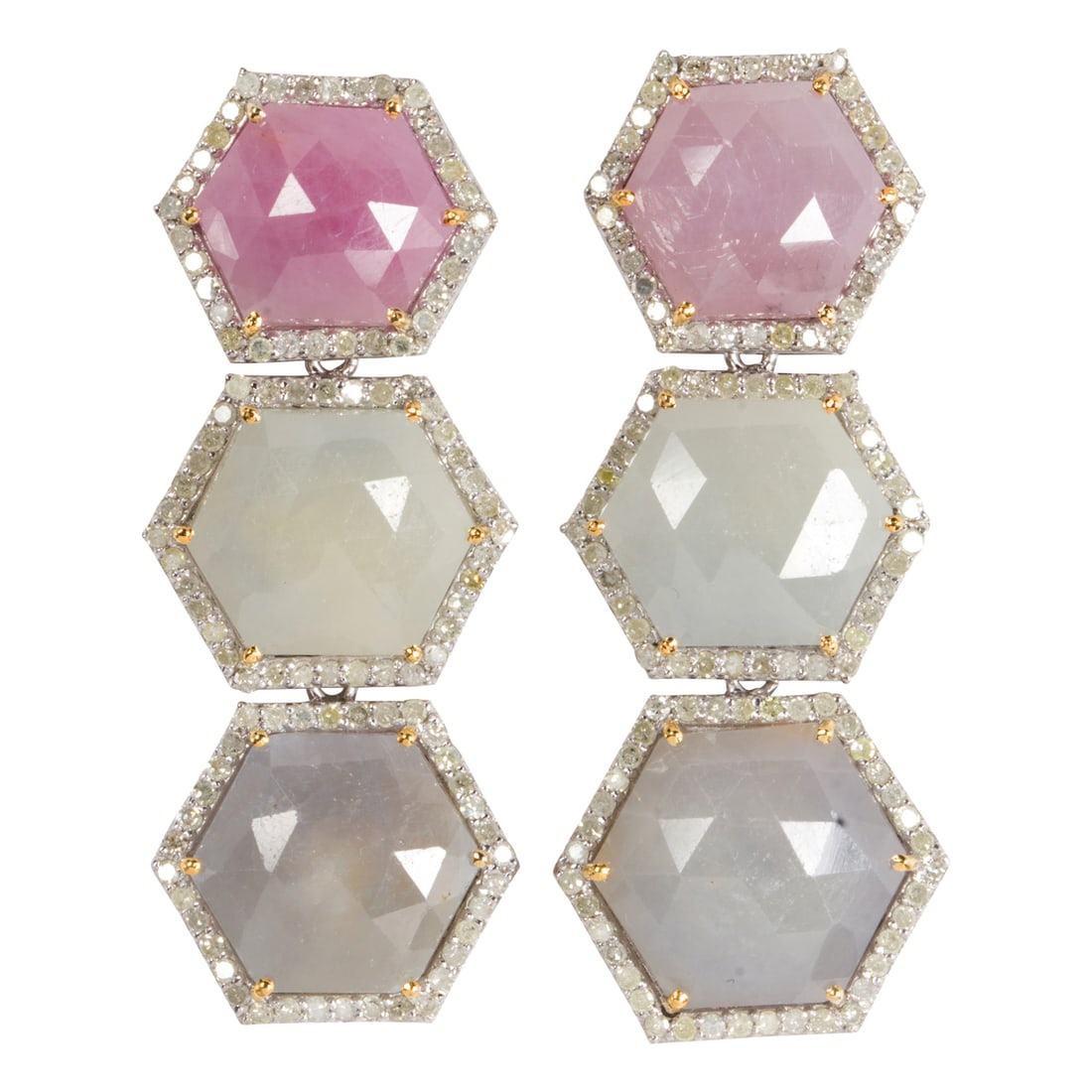 A PAIR OF MULTI-HUE SAPPHIRE,