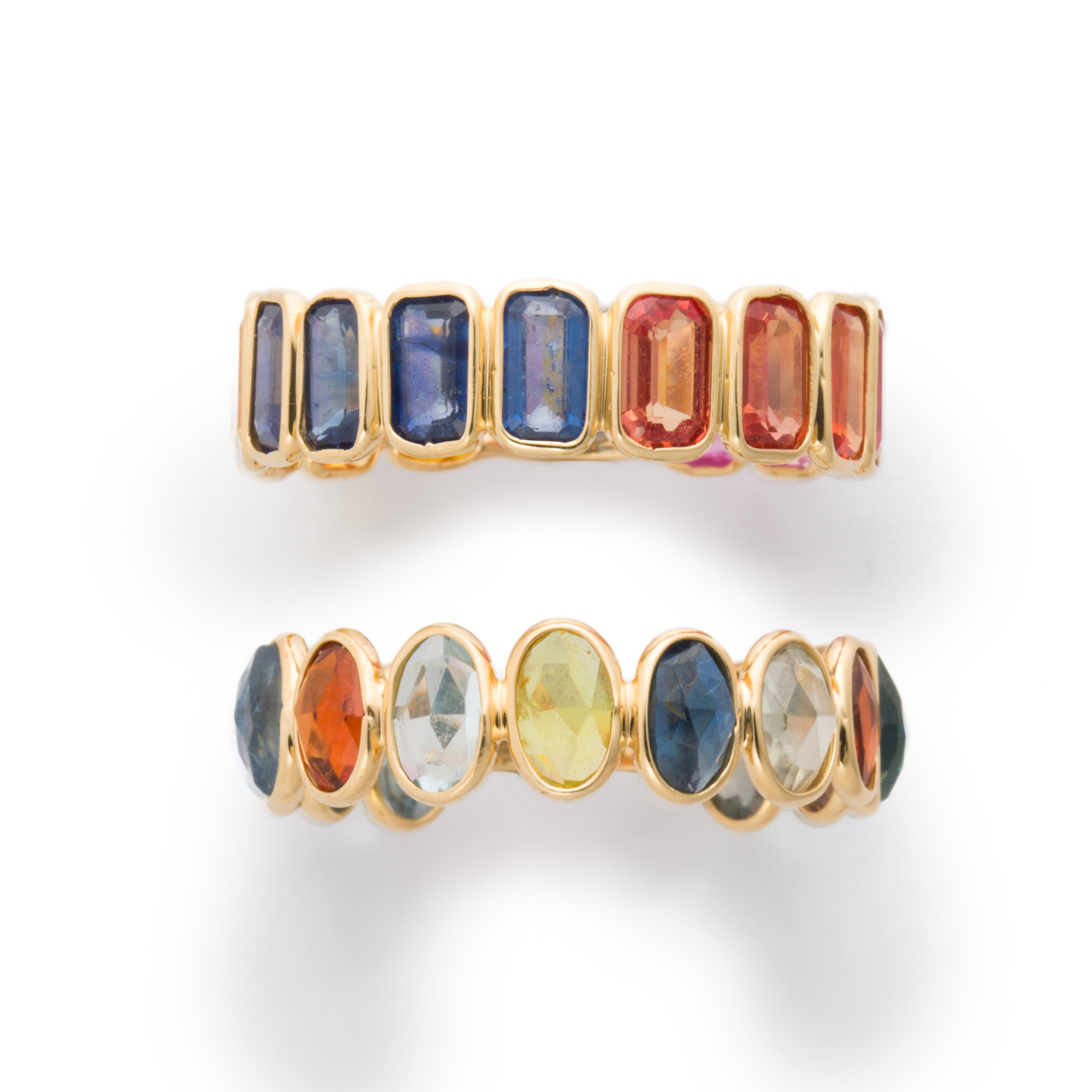 A PAIR OF MULTI-HUED SAPPHIRE AND