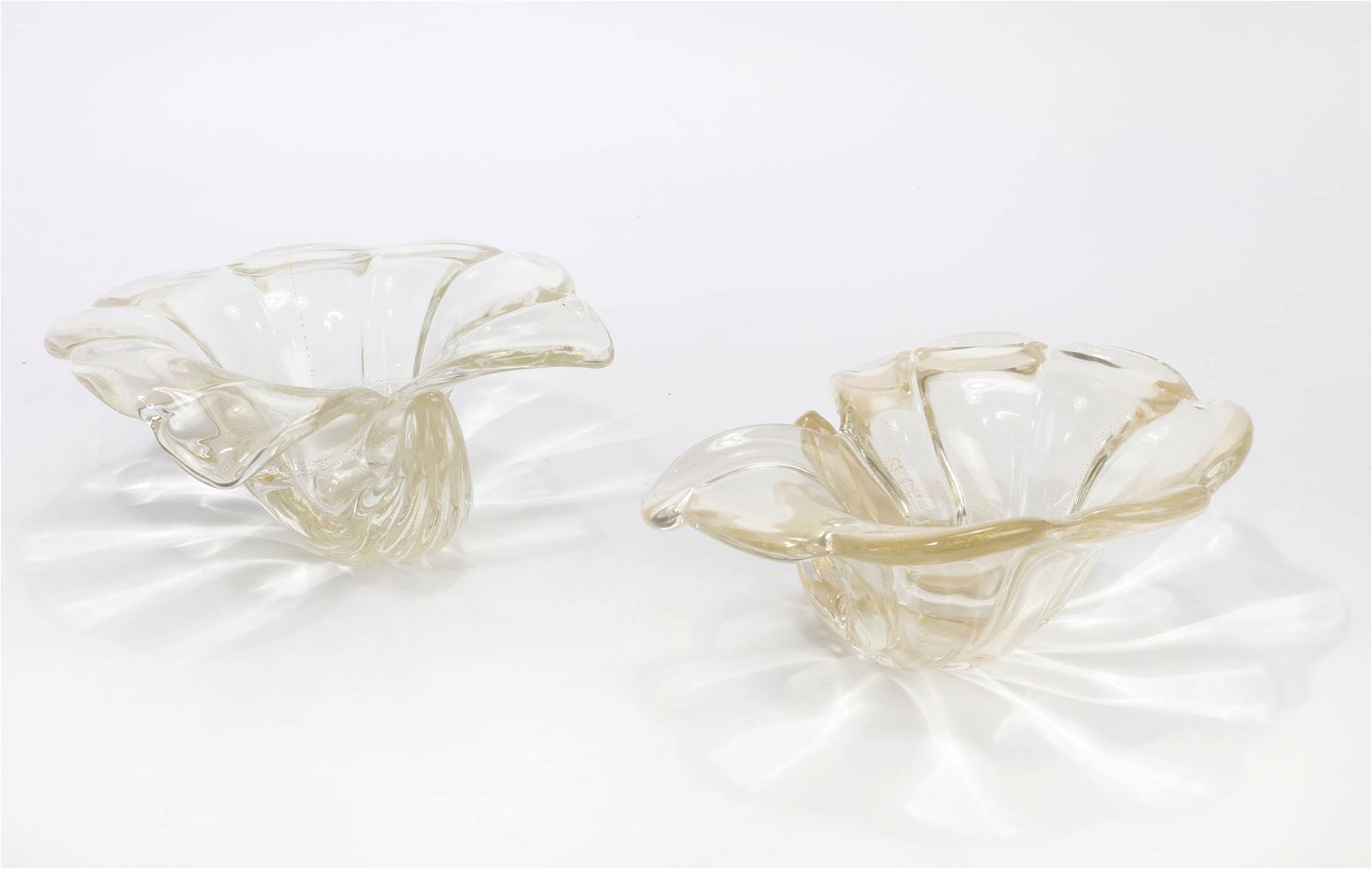 A PAIR OF MURANO GLASS CORNUCOPIAEA