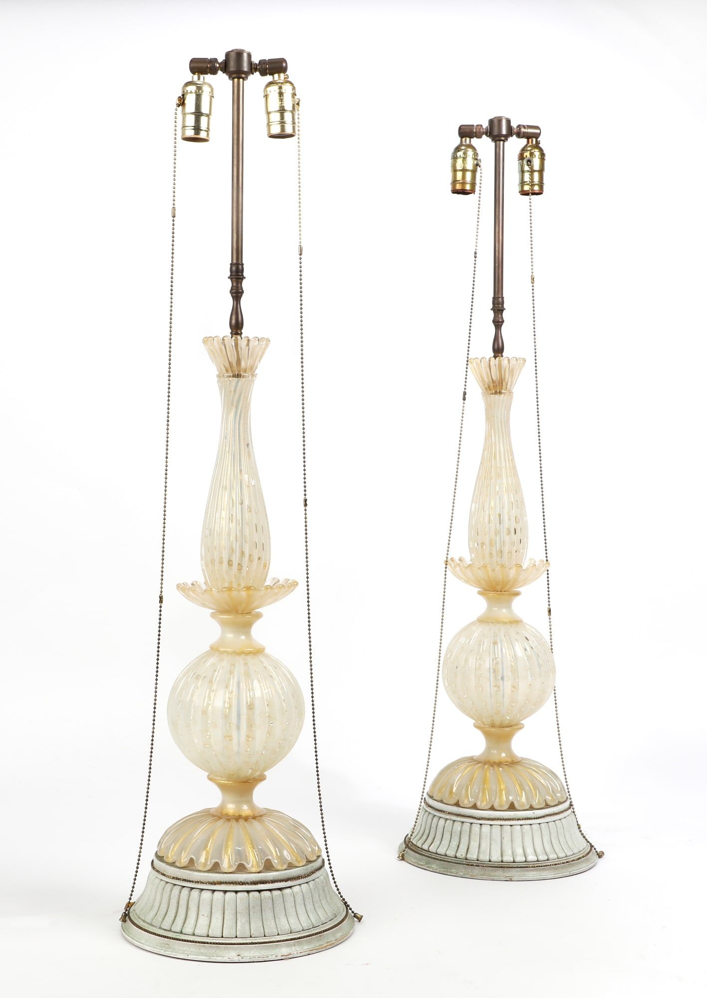 A PAIR OF MURANO GLASS TABLE LAMPS,