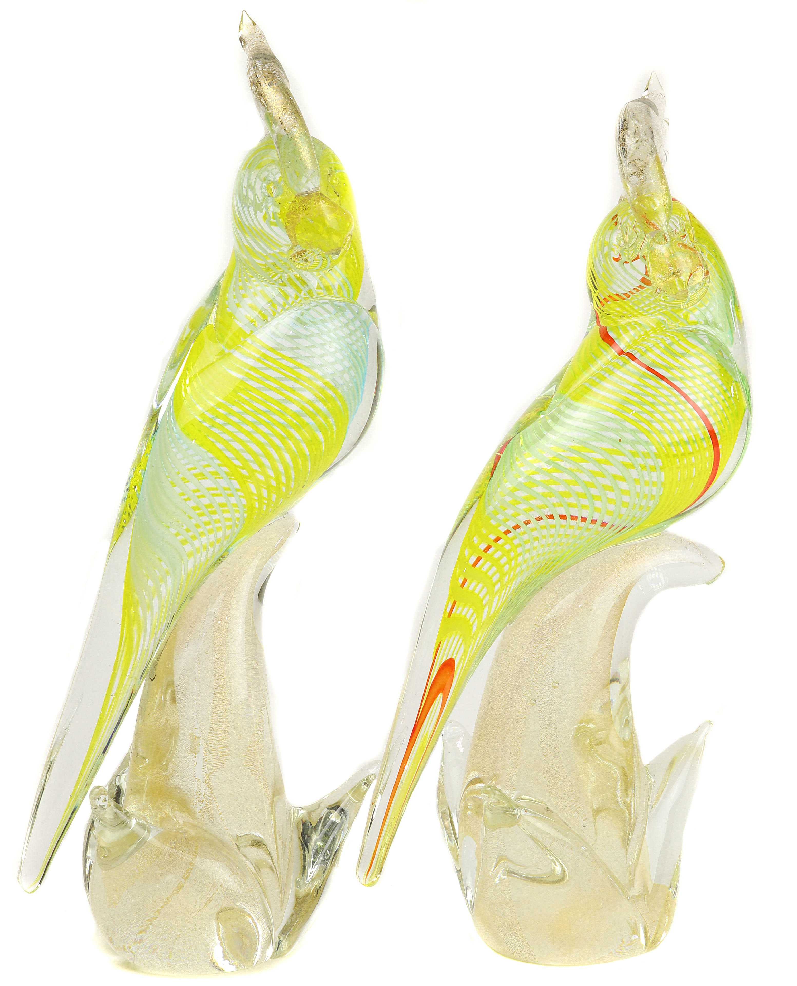 A PAIR OF MURANO GLASS COCKATOOS OR