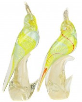 A PAIR OF MURANO GLASS COCKATO