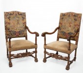 A PAIR OF NEEDLEPOINT HALL CHA
