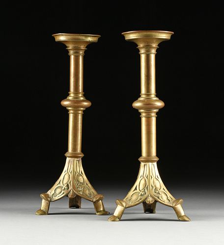 A PAIR OF NEO-GOTHIC BRONZE