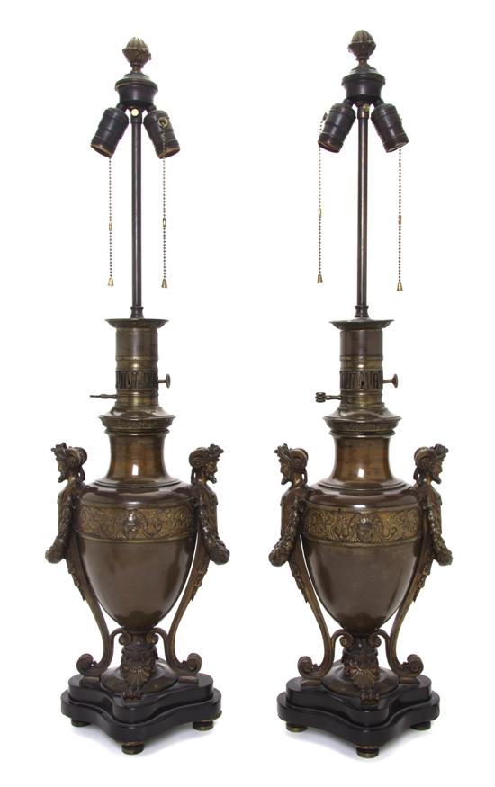 A Pair of Neoclassical Bronze Lamps