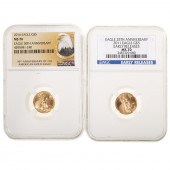 A PAIR OF NGC MS70 GOLD $5 1/1