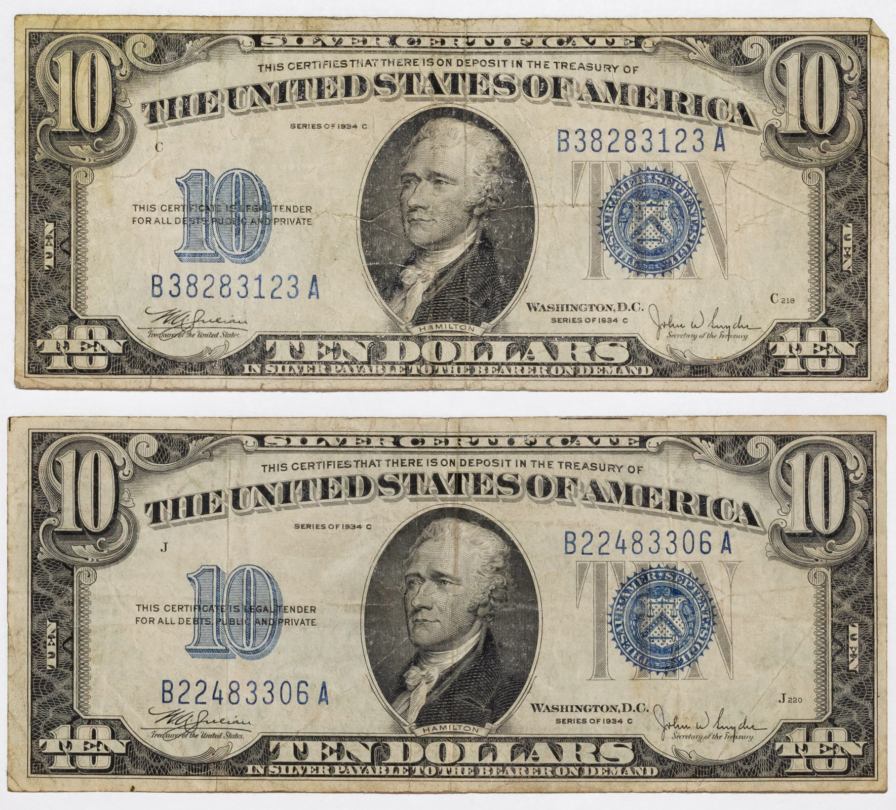 A PAIR OF NICE $10 SILVER