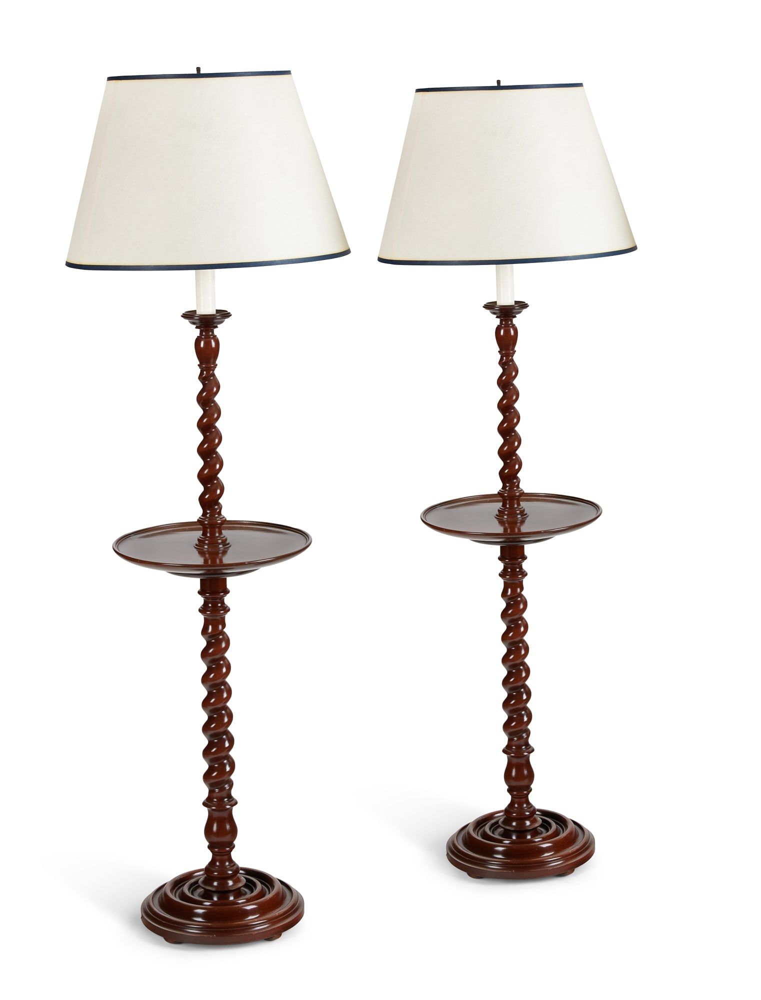 A PAIR OF OAK BARLEY TWIST LAMP
