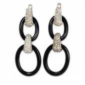 A PAIR OF ONYX AND DIAMOND EAR