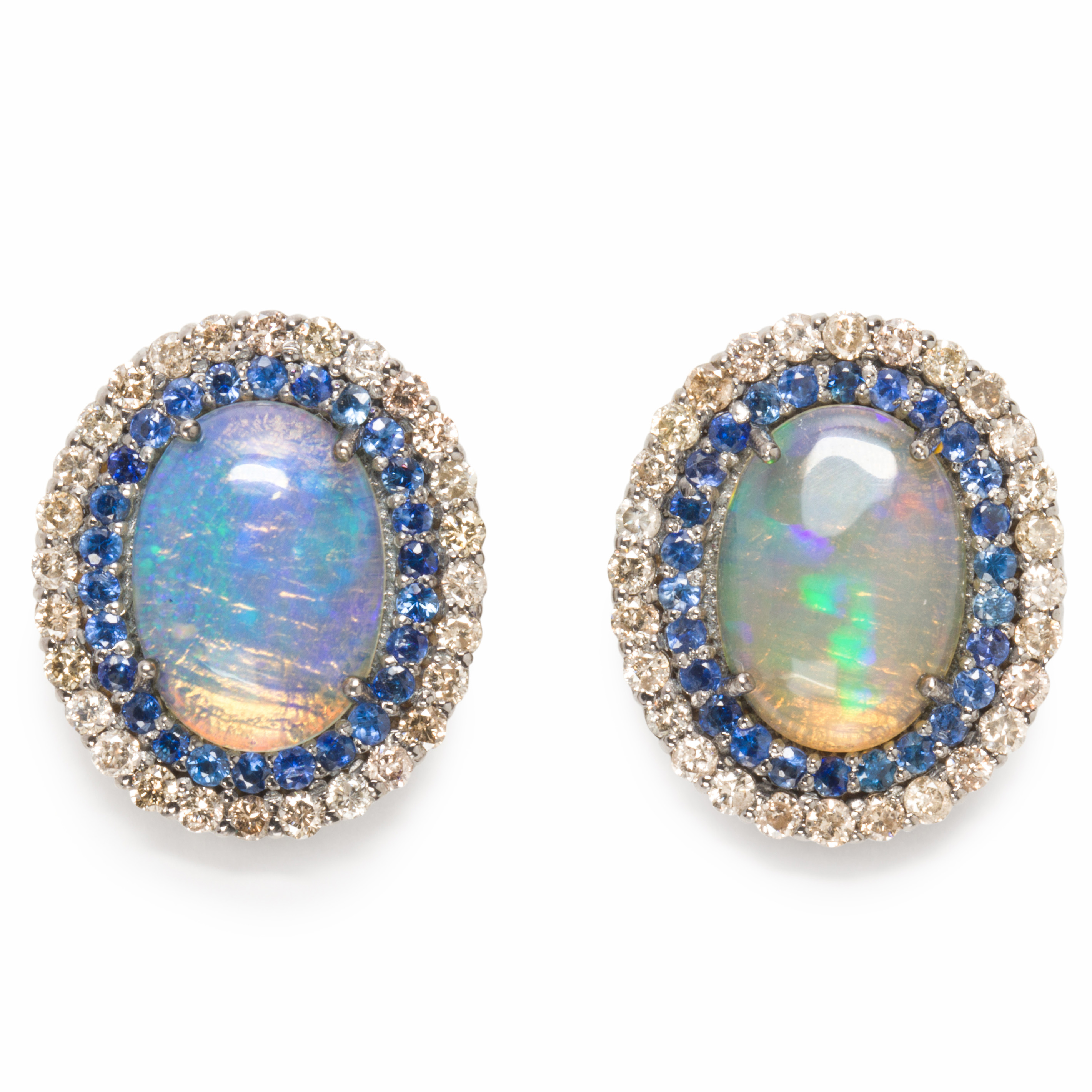 A PAIR OF OPAL AND SAPPHIRE