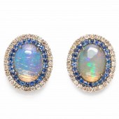 A PAIR OF OPAL AND SAPPHIRE EA