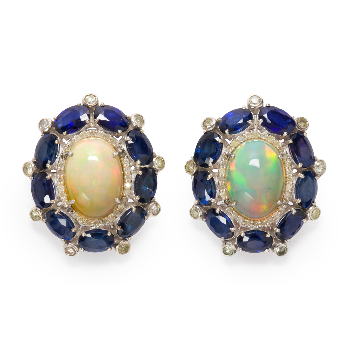A PAIR OF OPAL, SAPPHIRE AND